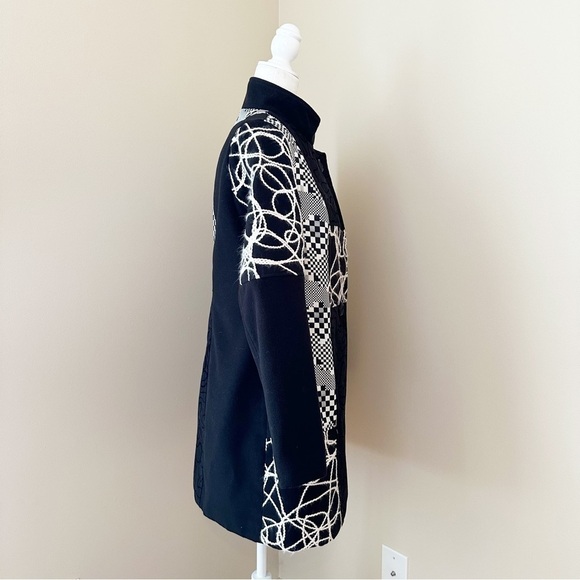 Multiples Embroidered Black White Band Collar Jacket Coat - Medium - Picture 3 of 13